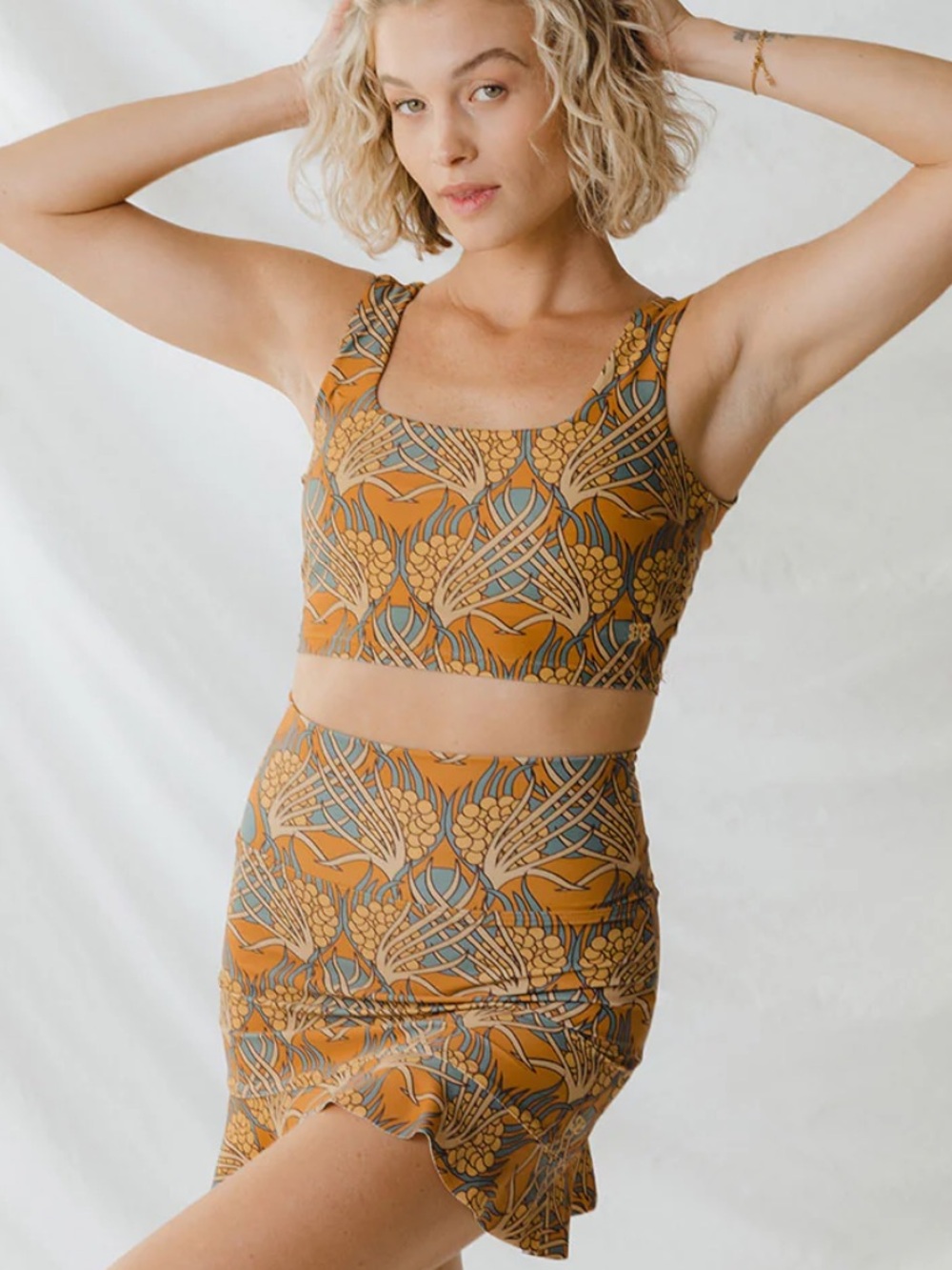 Albion Mustard Floral Printed Swimsuit Set